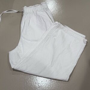 J. Crew white high rise Elastic Waist linen cotton pants wide leg beach vacation